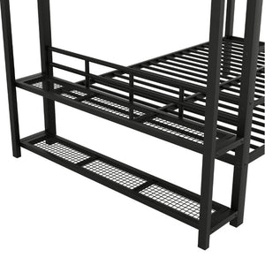English Elm Full Over Metal Bunk Bed with LED Lighting Mesh Shelves and Hooks for Kids N7090000667B-1