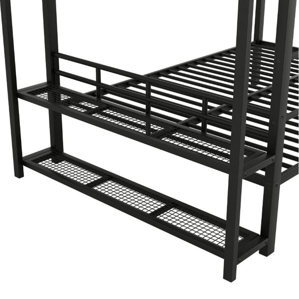 English Elm Full Over Metal Bunk Bed with LED Lighting Mesh Shelves and Hooks for Kids N7090000667B-1