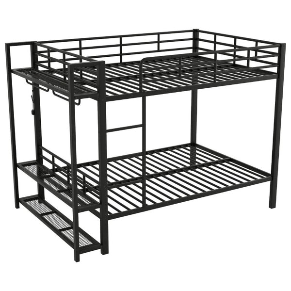 English Elm Full Over Metal Bunk Bed with LED Lighting Mesh Shelves and Hooks for Kids N7090000667B-1