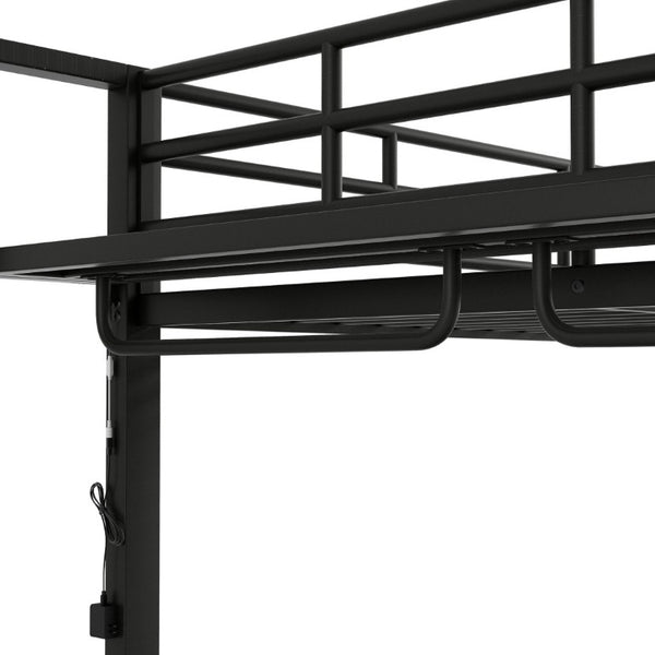 English Elm Full Over Metal Bunk Bed with LED Lighting Mesh Shelves and Hooks for Kids N7090000667B-1