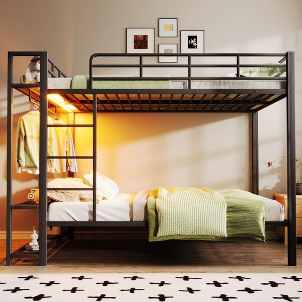 English Elm Full Over Metal Bunk Bed with LED Lighting Mesh Shelves and Hooks for Kids N7090000667B-1