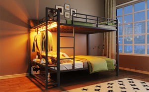 English Elm Full Over Metal Bunk Bed with LED Lighting Mesh Shelves and Hooks for Kids N7090000667B-1