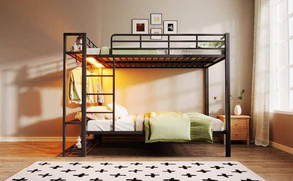 English Elm Full Over Metal Bunk Bed with LED Lighting Mesh Shelves and Hooks for Kids N7090000667B-1