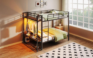 English Elm Full Over Metal Bunk Bed with LED Lighting Mesh Shelves and Hooks for Kids N7090000667B-1