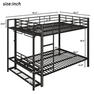 English Elm Queen Over Metal Bunk Bed with Led Lighting Mesh Shelves and Storage Hooks N7090000668B