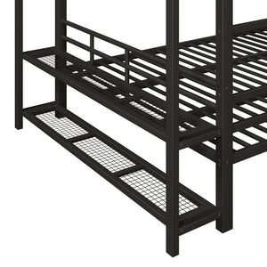 English Elm Queen Over Metal Bunk Bed with Led Lighting Mesh Shelves and Storage Hooks N7090000668B