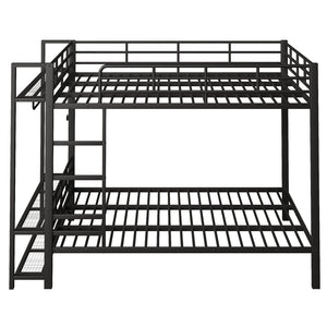 English Elm Queen Over Metal Bunk Bed with Led Lighting Mesh Shelves and Storage Hooks N7090000668B
