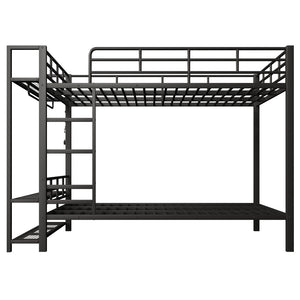 English Elm Queen Over Metal Bunk Bed with Led Lighting Mesh Shelves and Storage Hooks N7090000668B