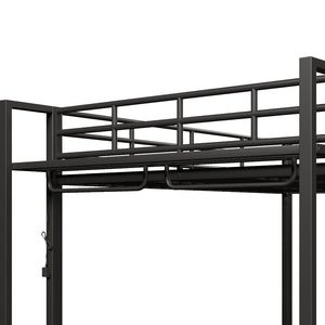 English Elm Queen Over Metal Bunk Bed with Led Lighting Mesh Shelves and Storage Hooks N7090000668B
