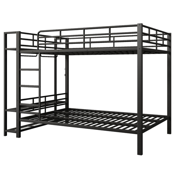 English Elm Queen Over Metal Bunk Bed with Led Lighting Mesh Shelves and Storage Hooks N7090000668B