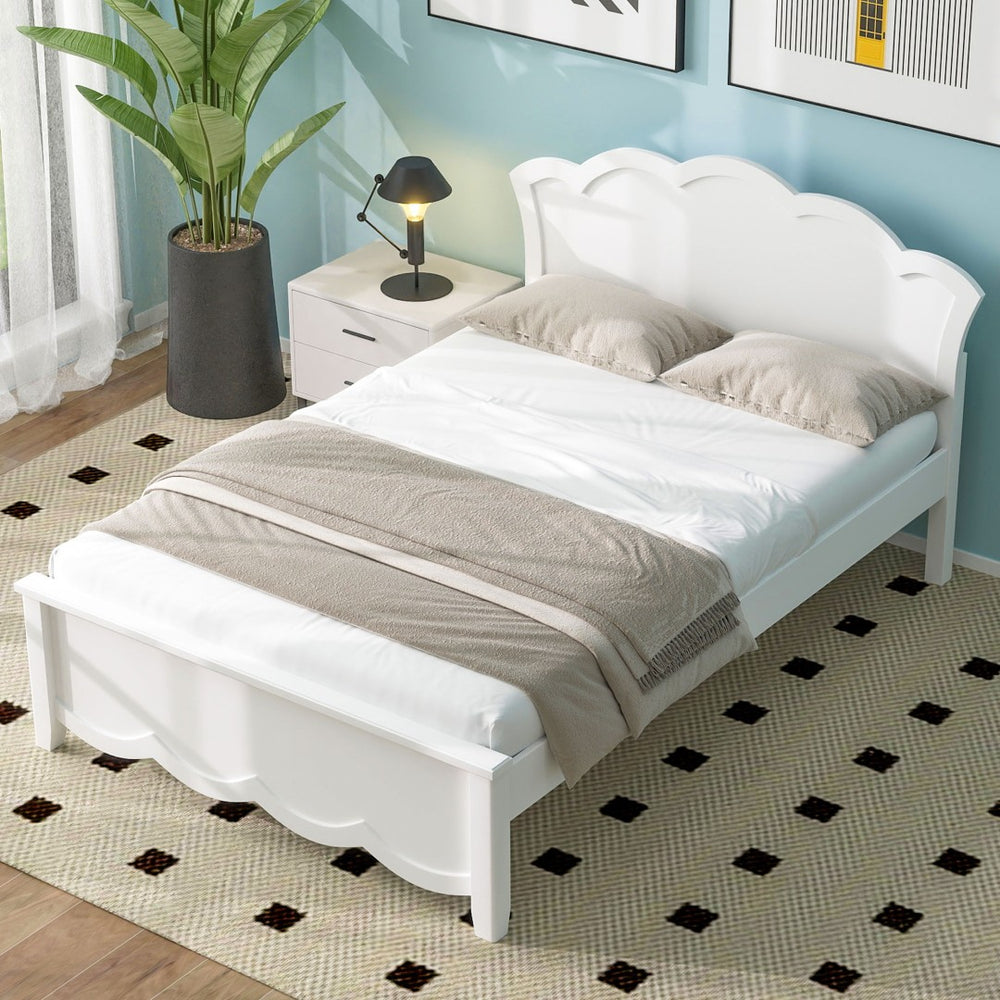 English Elm Full Pine Platform Bed Contoured Headboard Footboard White Finish Minimalist Bedroom N7090000740K