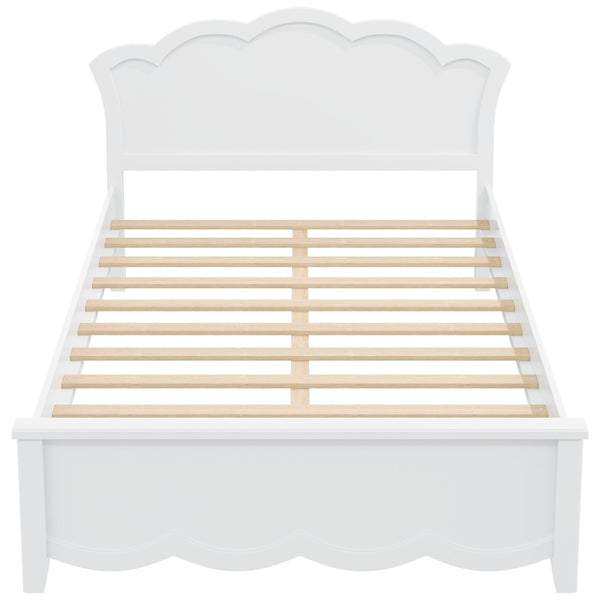 English Elm Full Pine Platform Bed Contoured Headboard Footboard White Finish Minimalist Bedroom N7090000740K
