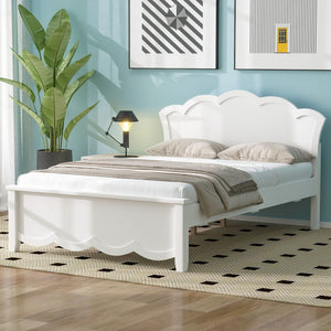 English Elm Full Pine Platform Bed Contoured Headboard Footboard White Finish Minimalist Bedroom N7090000740K