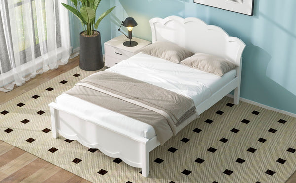English Elm Full Pine Platform Bed Contoured Headboard Footboard White Finish Minimalist Bedroom N7090000740K
