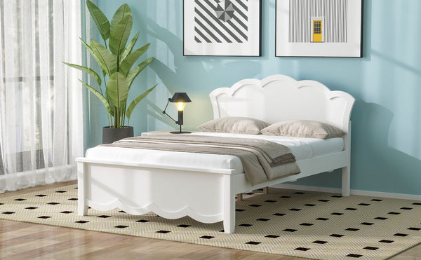 English Elm Full Pine Platform Bed Contoured Headboard Footboard White Finish Minimalist Bedroom N7090000740K