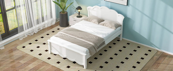 English Elm Full Pine Platform Bed Contoured Headboard Footboard White Finish Minimalist Bedroom N7090000740K