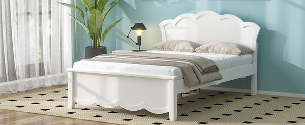 English Elm Full Pine Platform Bed Contoured Headboard Footboard White Finish Minimalist Bedroom N7090000740K