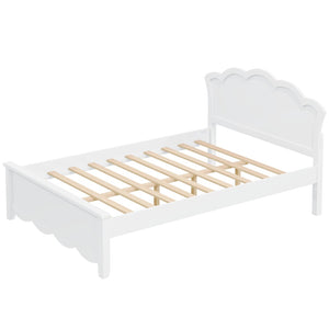 English Elm Full Pine Platform Bed Contoured Headboard Footboard White Finish Minimalist Bedroom N7090000740K