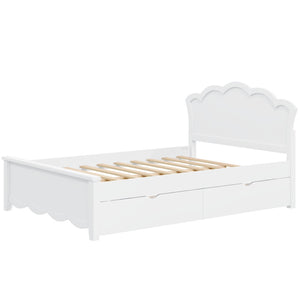 English Elm Full Pine Wood Storage Platform Bed White Finish Contoured Headboard Two Drawers N7090000741K