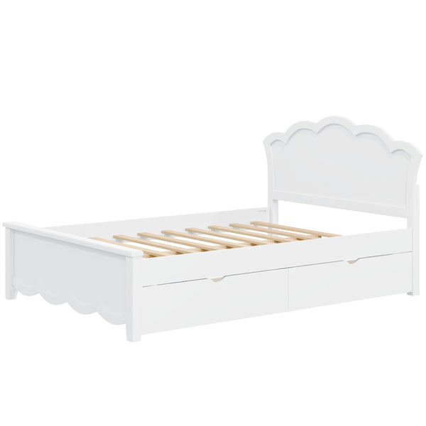 English Elm Full Pine Wood Storage Platform Bed White Finish Contoured Headboard Two Drawers N7090000741K