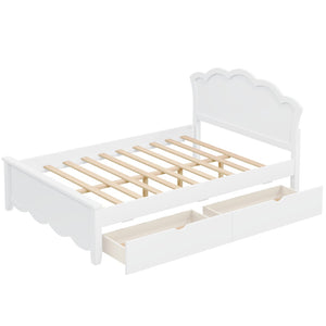 English Elm Full Pine Wood Storage Platform Bed White Finish Contoured Headboard Two Drawers N7090000741K
