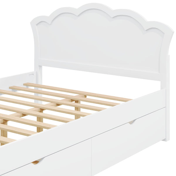 English Elm Full Pine Wood Storage Platform Bed White Finish Contoured Headboard Two Drawers N7090000741K