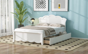 English Elm Full Pine Wood Storage Platform Bed White Finish Contoured Headboard Two Drawers N7090000741K
