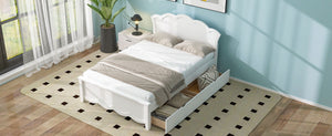 English Elm Full Pine Wood Storage Platform Bed White Finish Contoured Headboard Two Drawers N7090000741K
