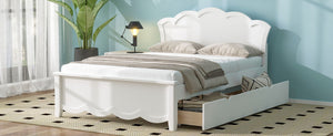 English Elm Full Pine Wood Storage Platform Bed White Finish Contoured Headboard Two Drawers N7090000741K