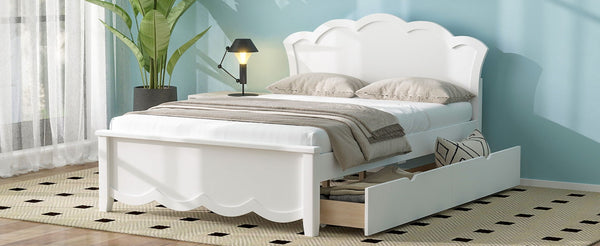 English Elm Full Pine Wood Storage Platform Bed White Finish Contoured Headboard Two Drawers N7090000741K