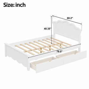 English Elm Full Pine Wood Storage Platform Bed White Finish Contoured Headboard Two Drawers N7090000741K