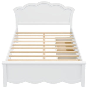 English Elm Full Pine Wood Storage Platform Bed White Finish Contoured Headboard Two Drawers N7090000741K