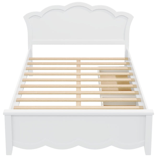 English Elm Full Pine Wood Storage Platform Bed White Finish Contoured Headboard Two Drawers N7090000741K