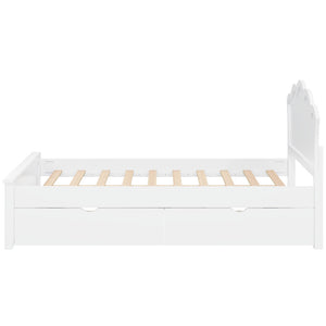 English Elm Full Pine Wood Storage Platform Bed White Finish Contoured Headboard Two Drawers N7090000741K