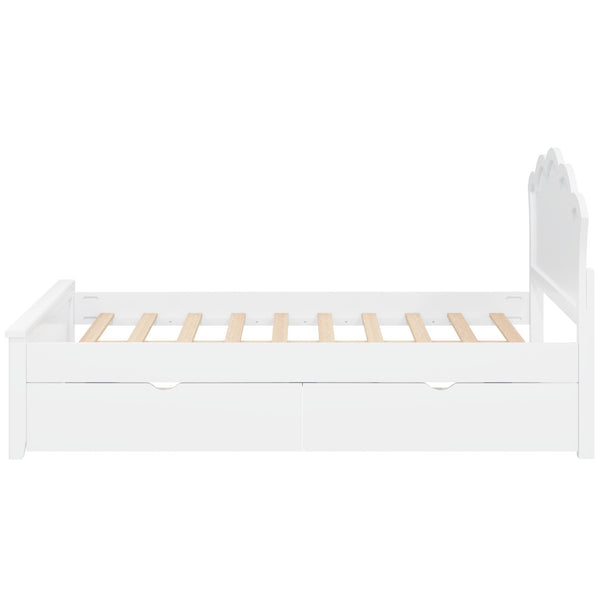 English Elm Full Pine Wood Storage Platform Bed White Finish Contoured Headboard Two Drawers N7090000741K