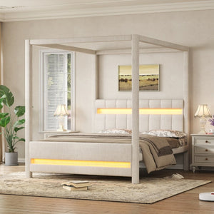 English Elm Queen Bouclé Channel Tufted Platform Bed with Rubberwood Base for Minimalist Bedrooms Beige Wood+Fabric N7090001830A