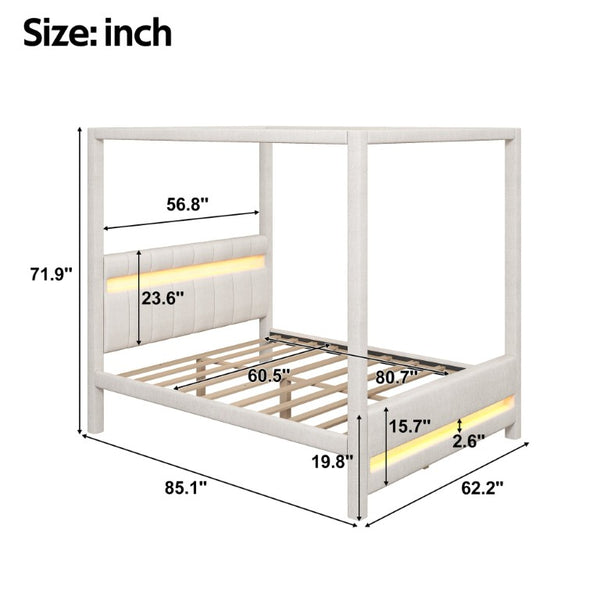 English Elm Queen Bouclé Channel Tufted Platform Bed with Rubberwood Base for Minimalist Bedrooms Beige Wood+Fabric N7090001830A