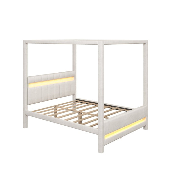 English Elm Queen Bouclé Channel Tufted Platform Bed with Rubberwood Base for Minimalist Bedrooms Beige Wood+Fabric N7090001830A