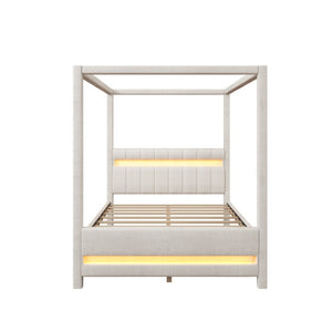 English Elm Queen Bouclé Channel Tufted Platform Bed with Rubberwood Base for Minimalist Bedrooms Beige Wood+Fabric N7090001830A