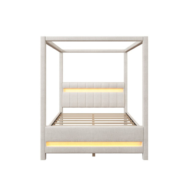 English Elm Queen Bouclé Channel Tufted Platform Bed with Rubberwood Base for Minimalist Bedrooms Beige Wood+Fabric N7090001830A