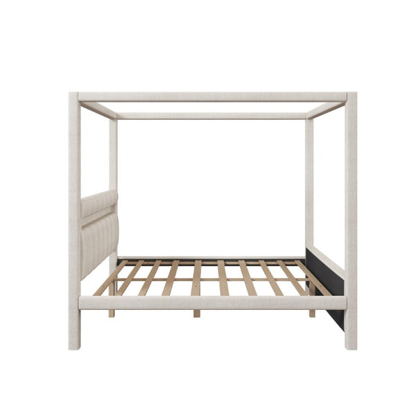 English Elm Queen Bouclé Channel Tufted Platform Bed with Rubberwood Base for Minimalist Bedrooms Beige Wood+Fabric N7090001830A