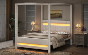 English Elm Queen Bouclé Channel Tufted Platform Bed with Rubberwood Base for Minimalist Bedrooms Beige Wood+Fabric N7090001830A