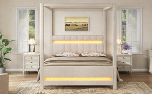English Elm Queen Bouclé Channel Tufted Platform Bed with Rubberwood Base for Minimalist Bedrooms Beige Wood+Fabric N7090001830A