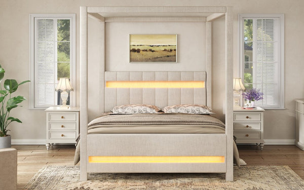English Elm Queen Bouclé Channel Tufted Platform Bed with Rubberwood Base for Minimalist Bedrooms Beige Wood+Fabric N7090001830A