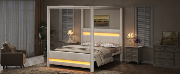 English Elm Queen Bouclé Channel Tufted Platform Bed with Rubberwood Base for Minimalist Bedrooms Beige Wood+Fabric N7090001830A