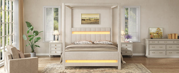 English Elm Queen Bouclé Channel Tufted Platform Bed with Rubberwood Base for Minimalist Bedrooms Beige Wood+Fabric N7090001830A