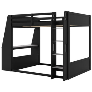 English Elm Full Size Gaming Bunk Bed with Built-In Desk LED Lighting and USB Charging Port Black - B N7090002228E-1