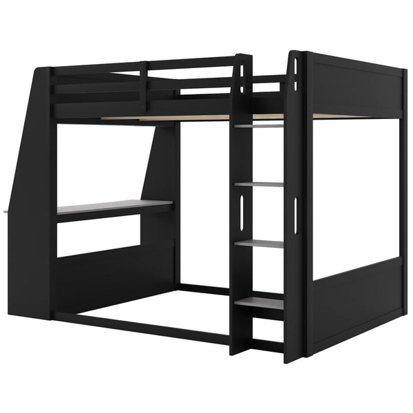 English Elm Full Size Gaming Bunk Bed with Built-In Desk LED Lighting and USB Charging Port Black - B N7090002228E-1