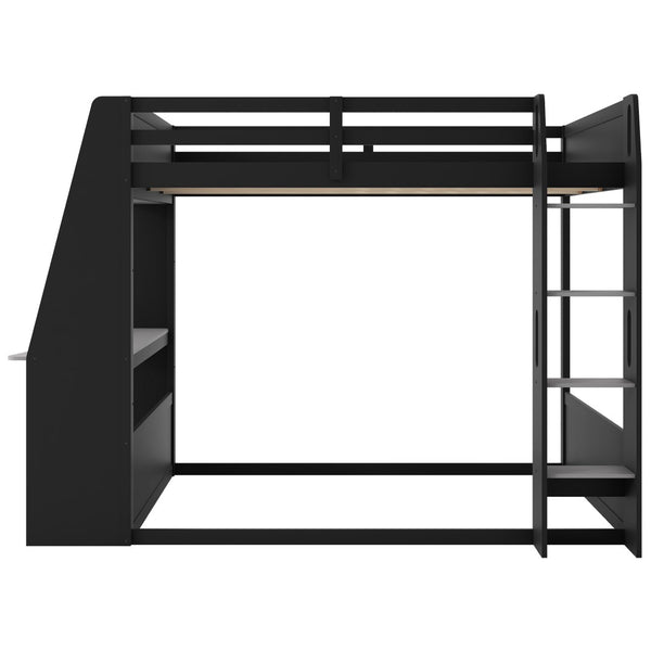 English Elm Full Size Gaming Bunk Bed with Built-In Desk LED Lighting and USB Charging Port Black - B N7090002228E-1