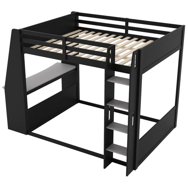 English Elm Full Size Gaming Bunk Bed with Built-In Desk LED Lighting and USB Charging Port Black - B N7090002228E-1